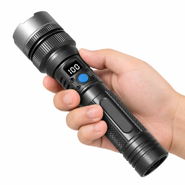 USB-C Rechargeable LED Flashlight with Digital Battery Display