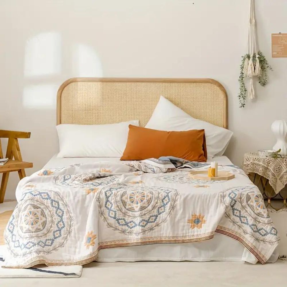Mandala Cotton Throw Blanket - 100% Cotton Boho Blanket - Fringe Edge