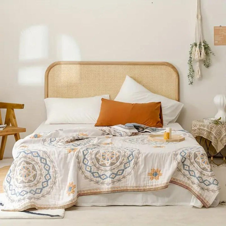 Mandala Cotton Throw Blanket - 100% Cotton Boho Blanket - Fringe Edge