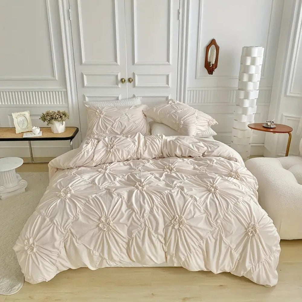 Ruffle Flower Quilt Cover Set - Microfibre - Pinch Pleat Duvet Cover