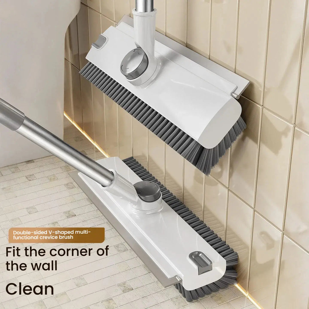 Removable stainless steel handle floor scrub brush with squeegee