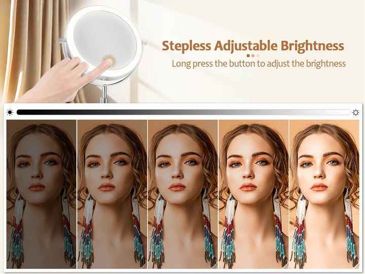 LumiGlow™ 8" Rechargeable Lighted Makeup Mirror – 1X/10X Magnification &amp; Adjustable Stand