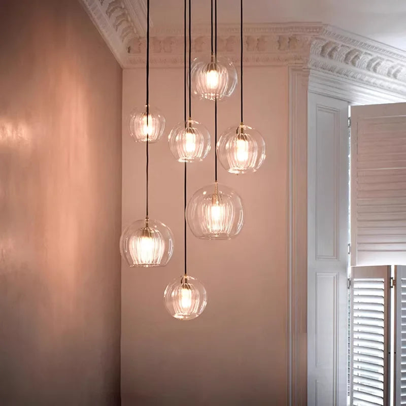 Modern Glass Pendant Light – Adjustable Hanging Kitchen Island Light, Clear or Amber Globe with Metal Fixture