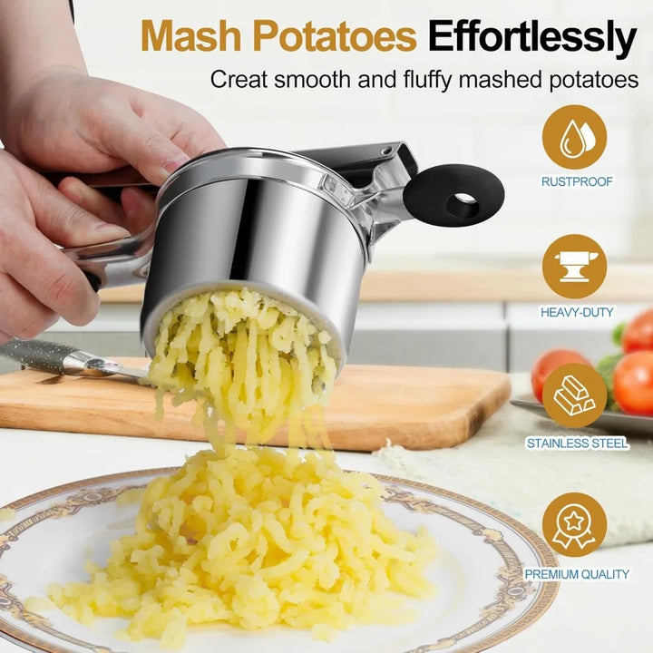 Stainless Steel Potato Ricer &amp; Masher – Non-Slip Handles, Dishwasher Safe Kitchen Tool