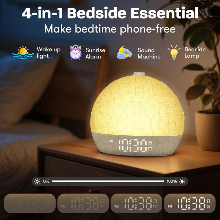 Sunrise Alarm Clock, Wake Up Light with White Noise Machine &amp; Dimmable RGB Night Light