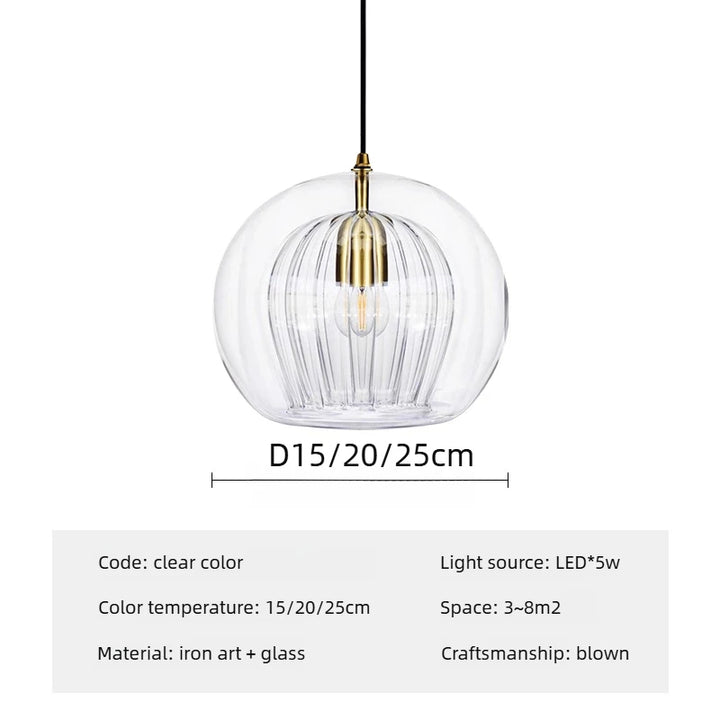 Modern Glass Pendant Light – Adjustable Hanging Kitchen Island Light, Clear or Amber Globe with Metal Fixture