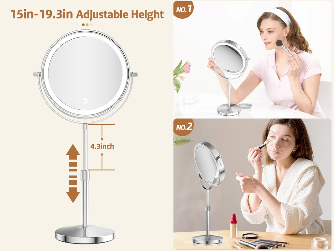 LumiGlow™ 8" Rechargeable Lighted Makeup Mirror – 1X/10X Magnification &amp; Adjustable Stand
