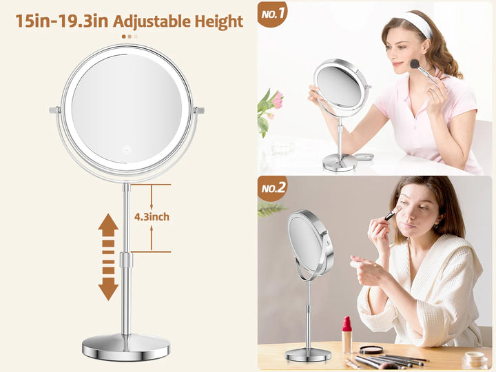 LumiGlow™ 8" Rechargeable Lighted Makeup Mirror – 1X/10X Magnification &amp; Adjustable Stand