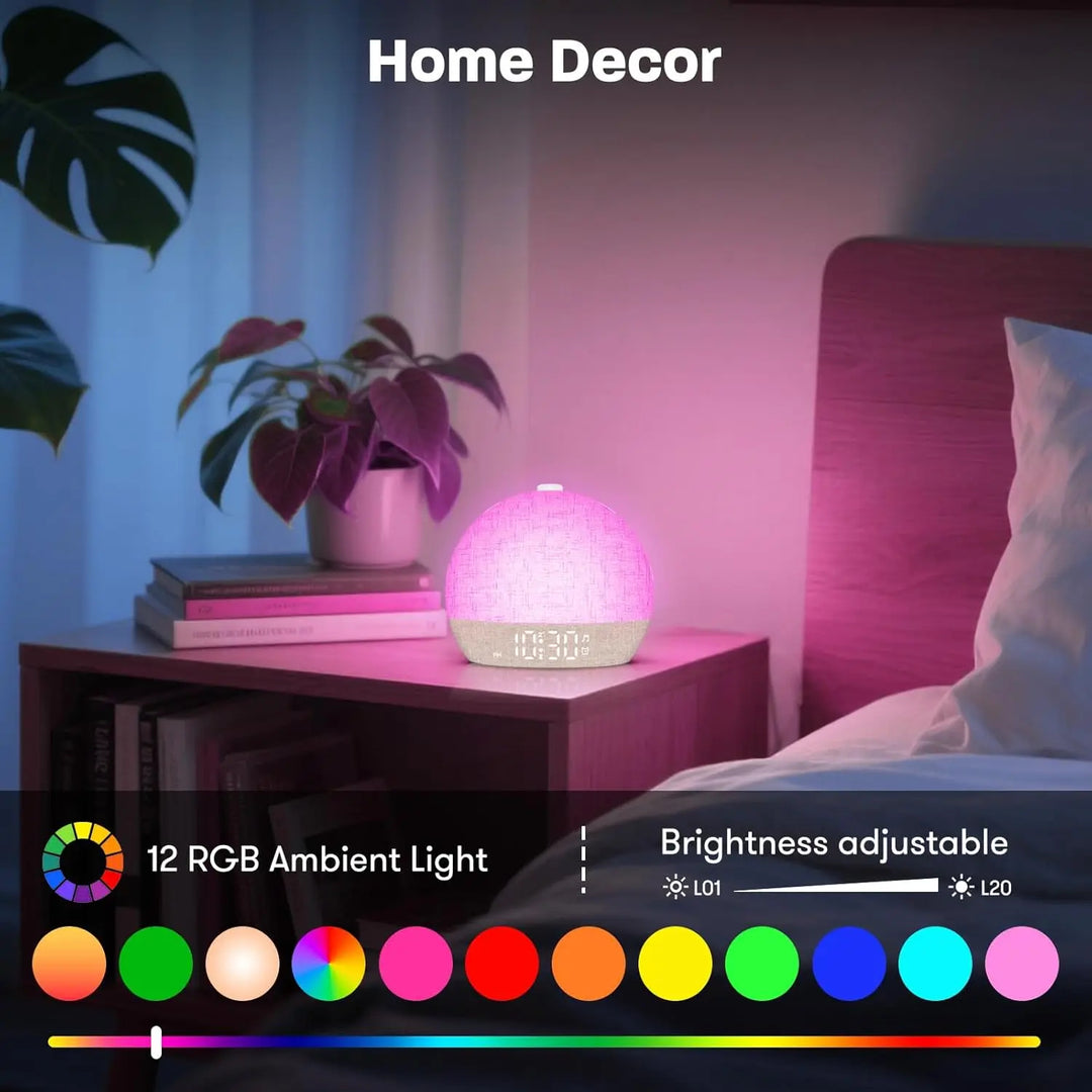 Sunrise Alarm Clock, Wake Up Light with White Noise Machine &amp; Dimmable RGB Night Light