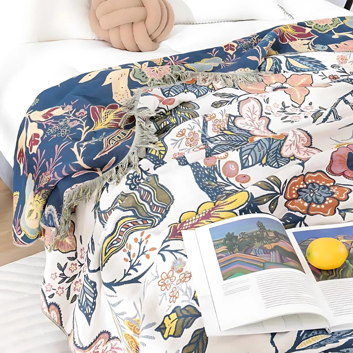 Rustic Artistic Flora Blanket | 100% Cotton Floral Blanket