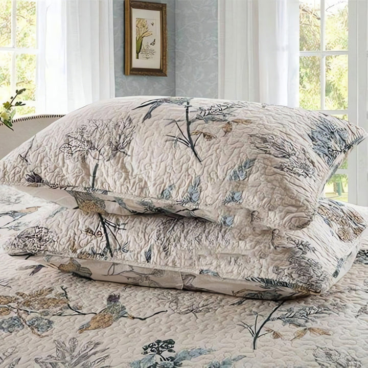 Floral quilted bedspread reversible pastoral design