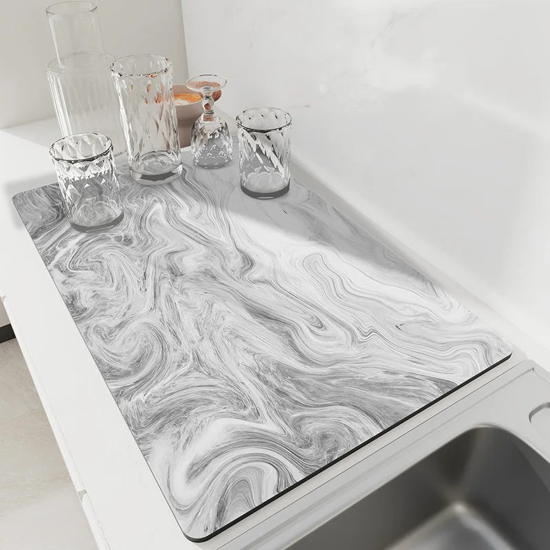 Gray swirl marble quick-dry kitchen counter mat