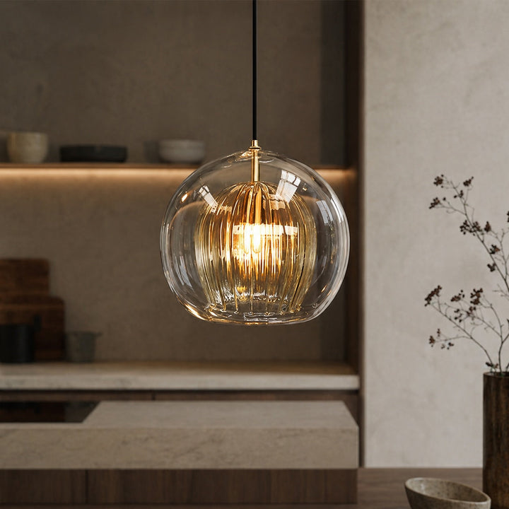 Adjustable height glass pendant light clear and amber
