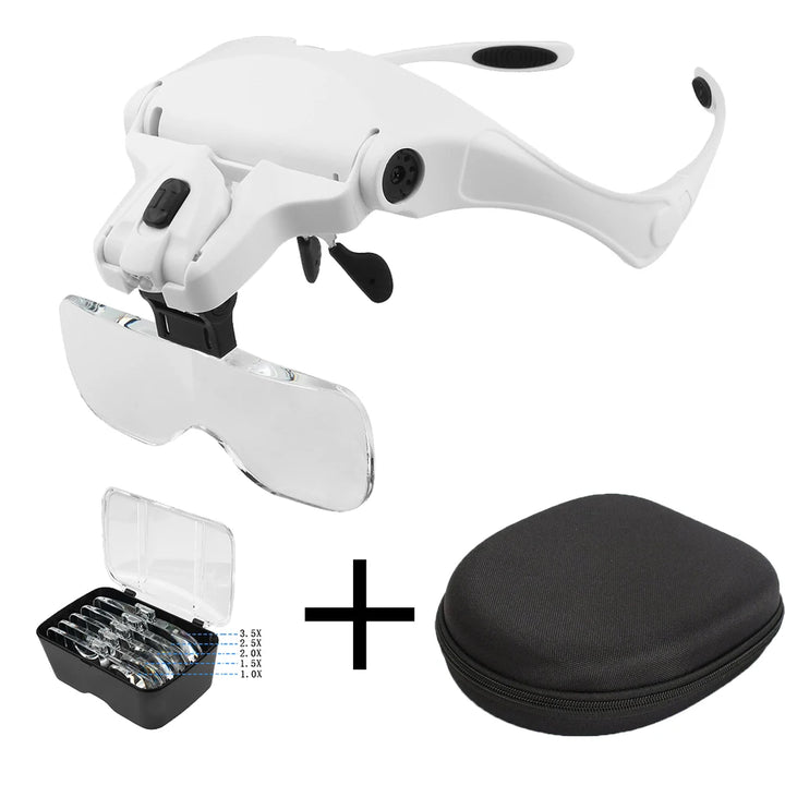Headband magnifying glasses with LED light and storage bag