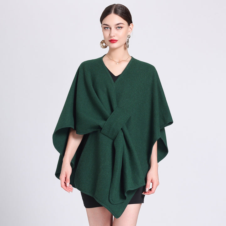 Forest green knitted poncho ruana cape wrap shawl for women