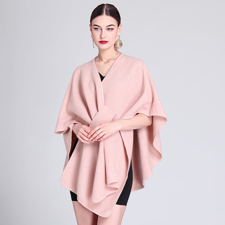 Blush pink knitted poncho ruana cape open front shawl for women