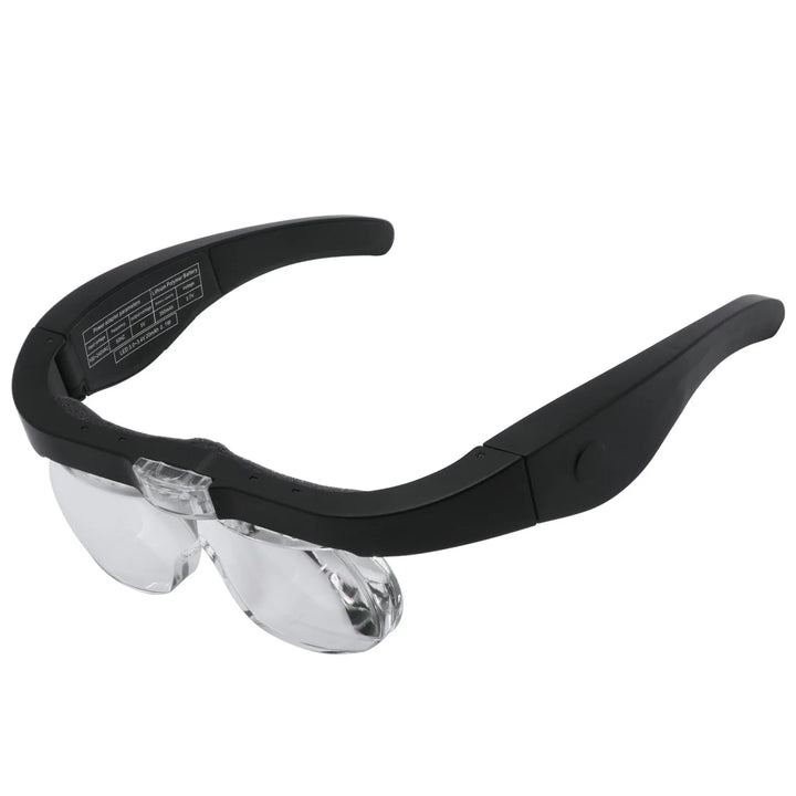 Head-worn magnifier glasses with LED light