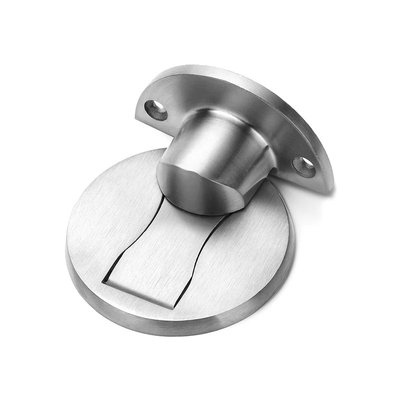 Brushed silver magnetic door stopper in stainless steel