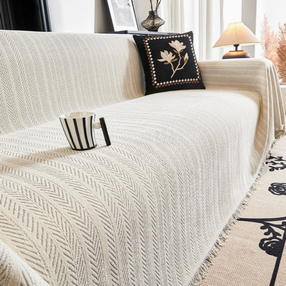 Herringbone Chenille Tassel Couch Cover