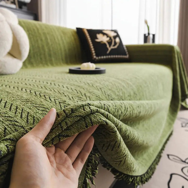 Herringbone Chenille Tassel Couch Cover