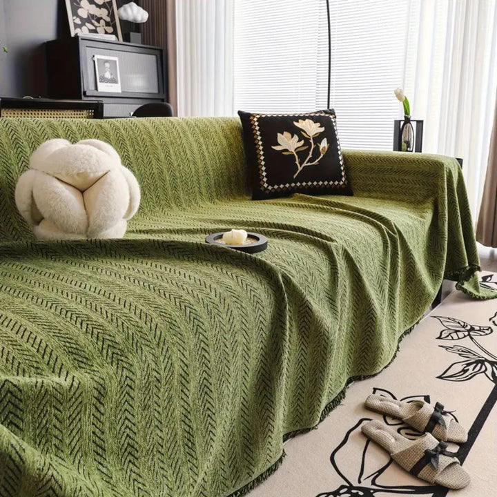 Herringbone Chenille Tassel Couch Cover