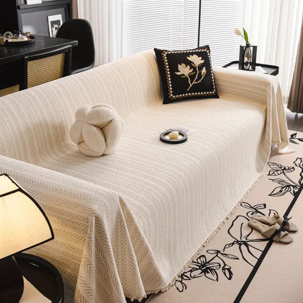 Herringbone Chenille Tassel Couch Cover