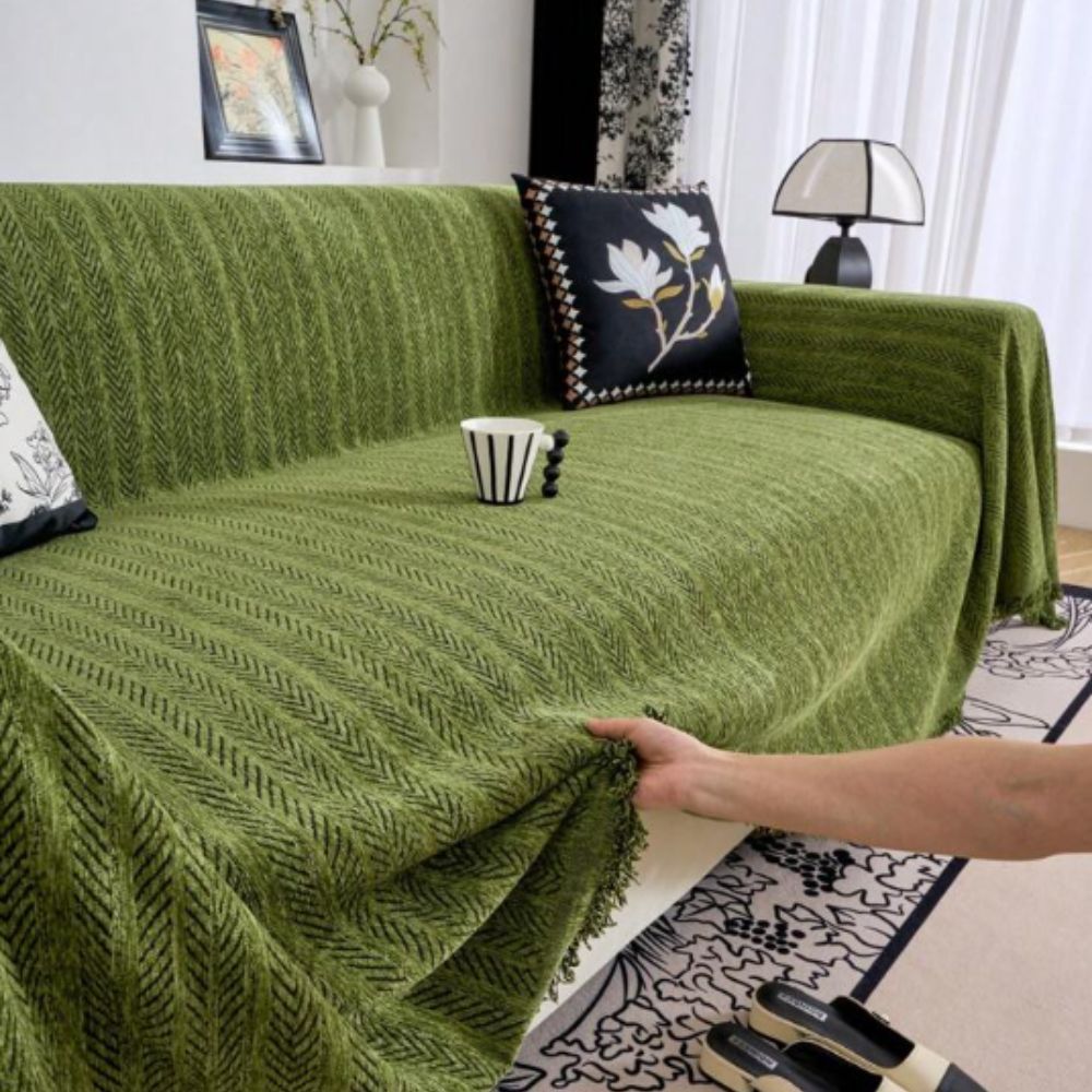 Herringbone Chenille Tassel Couch Cover