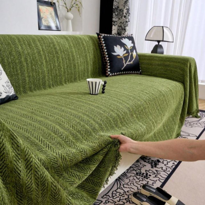 Herringbone Chenille Tassel Couch Cover