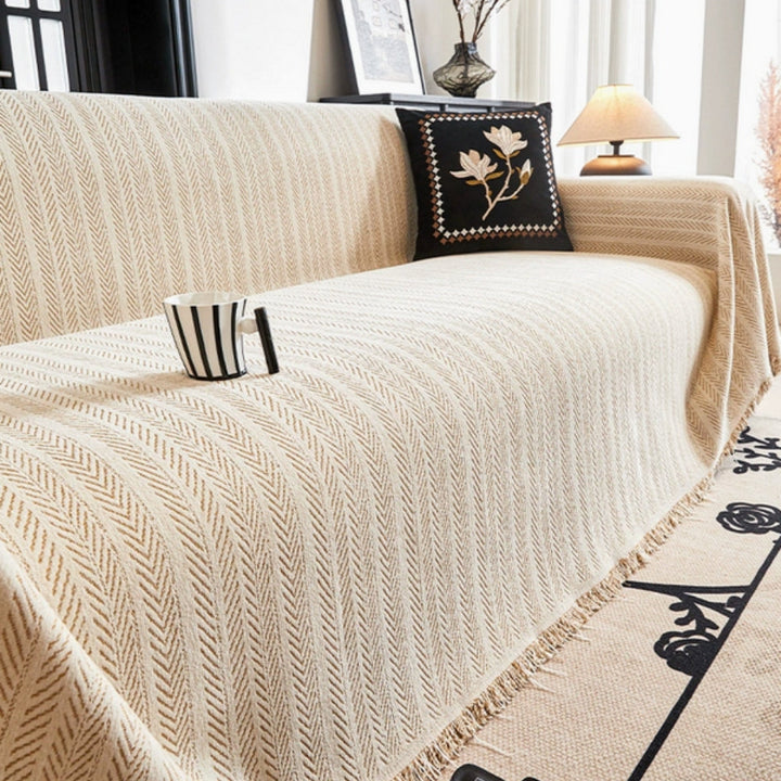 Herringbone Chenille Tassel Couch Cover