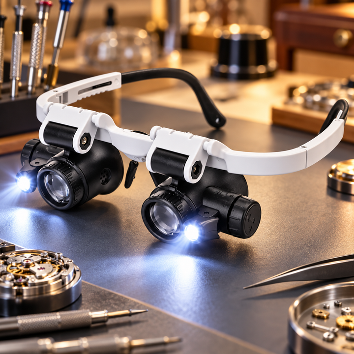 OptiScope™ Head-Mounted LED Magnifier Glasses – Precision Jeweler &amp; Watchmaker Loupe