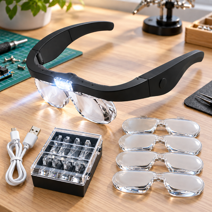 LumiView™ USB Rechargeable LED Magnifier Glasses – Hands-Free