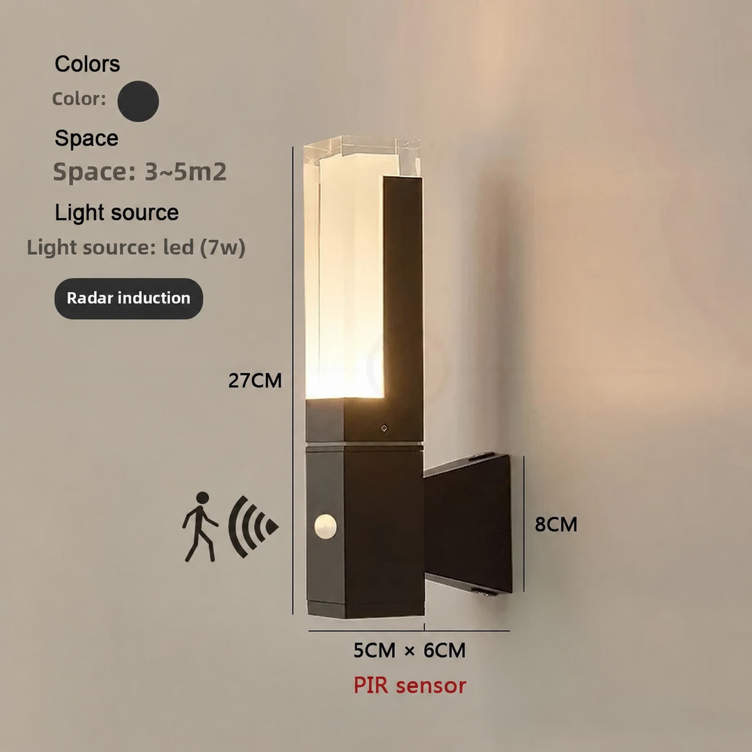 Outdoor Wall Light with Motion Sensor – Waterproof Black LED PIR Security Wall Lamp