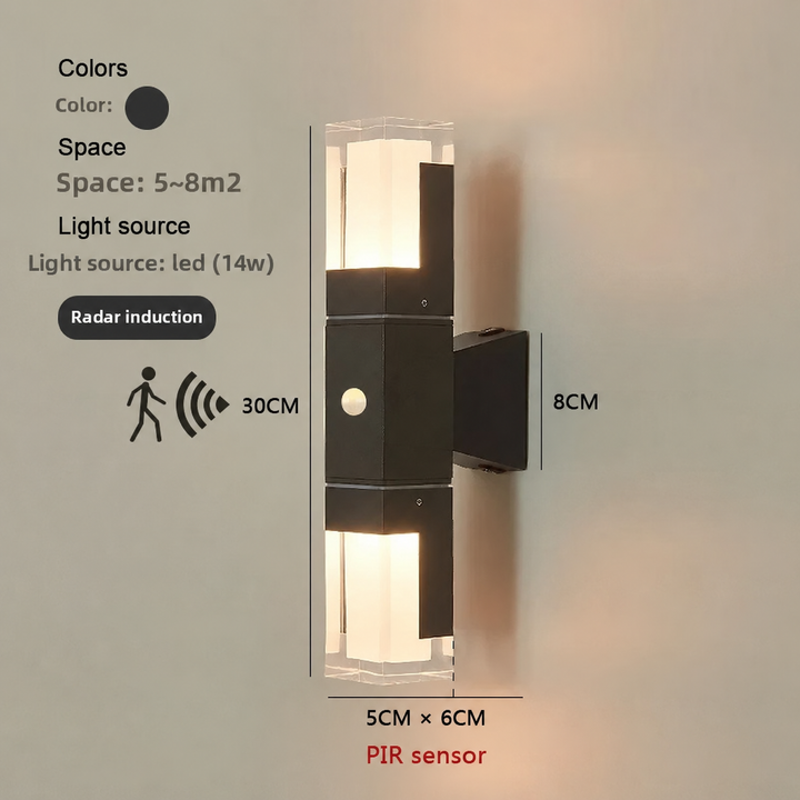 Outdoor Wall Light with Motion Sensor – Waterproof Black LED PIR Security Wall Lamp