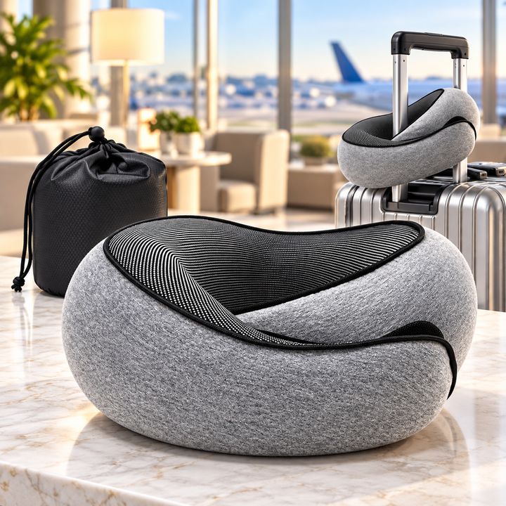 CloudRest™ Ergonomic Memory Foam Travel Pillow – 360° Neck &amp; Chin Support