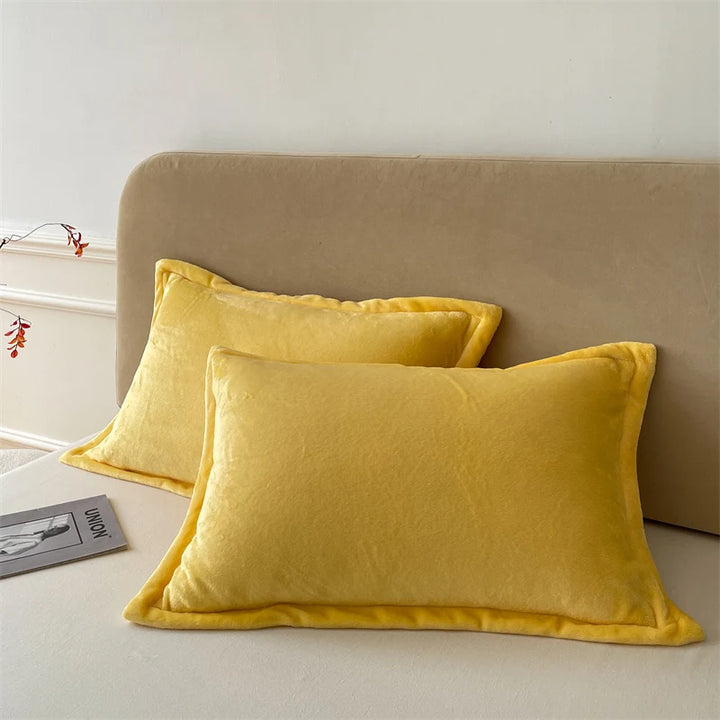 Yellow soft velvet pillow cases