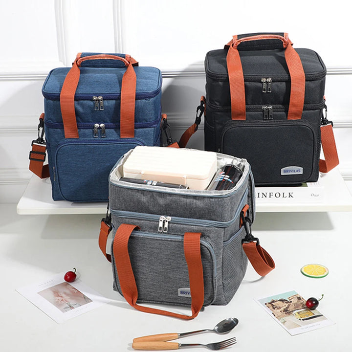 Insulated lunch bag for adults with shoulder strap - gray