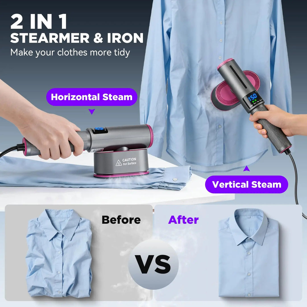 1200W portable garment steamer with 30-second heat-up and steady steam