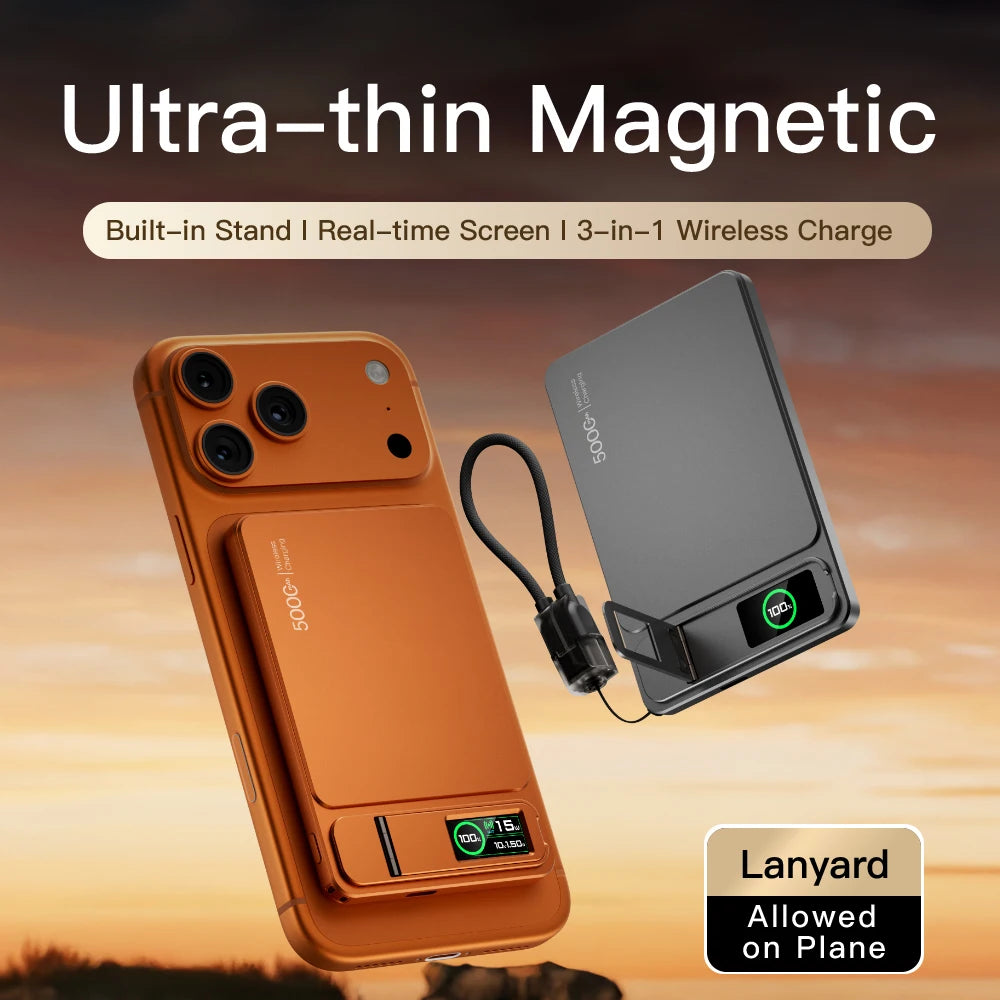 Magnetic Wireless Power Bank with USB-C Cable and Digital Display