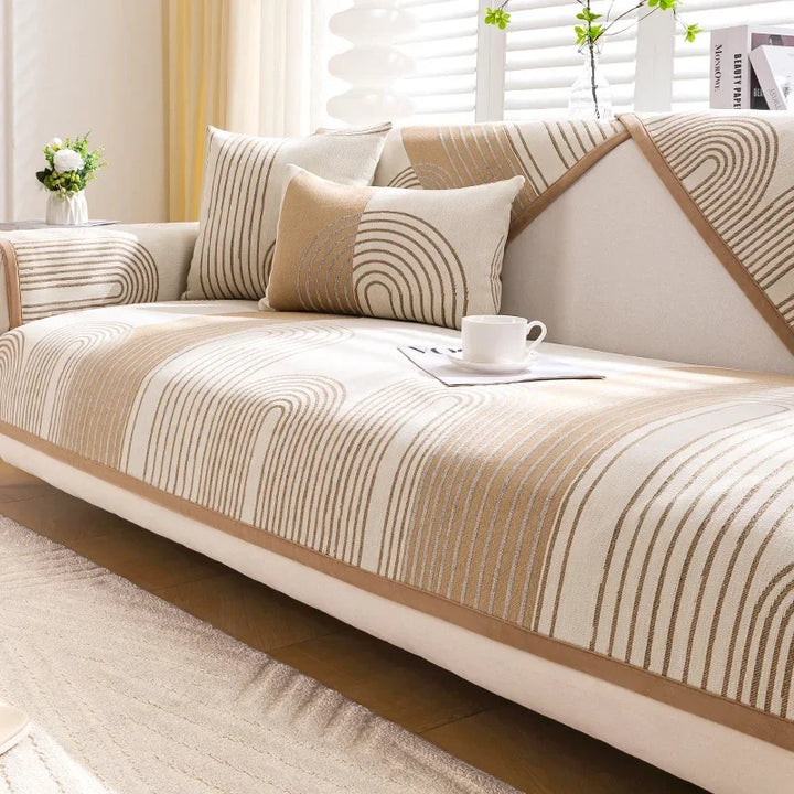 Khaki geometric stripe sofa cover
