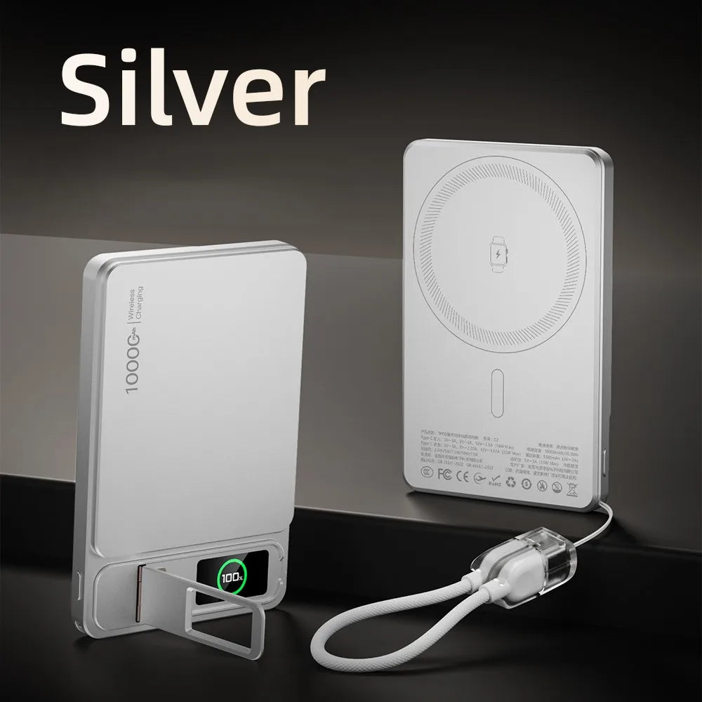Magnetic Wireless Power Bank with USB-C Cable and Digital Display