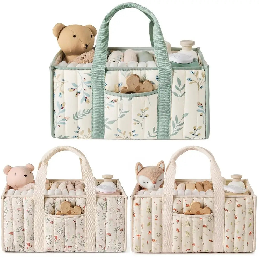 Floral nappy caddy organiser with baby essentials