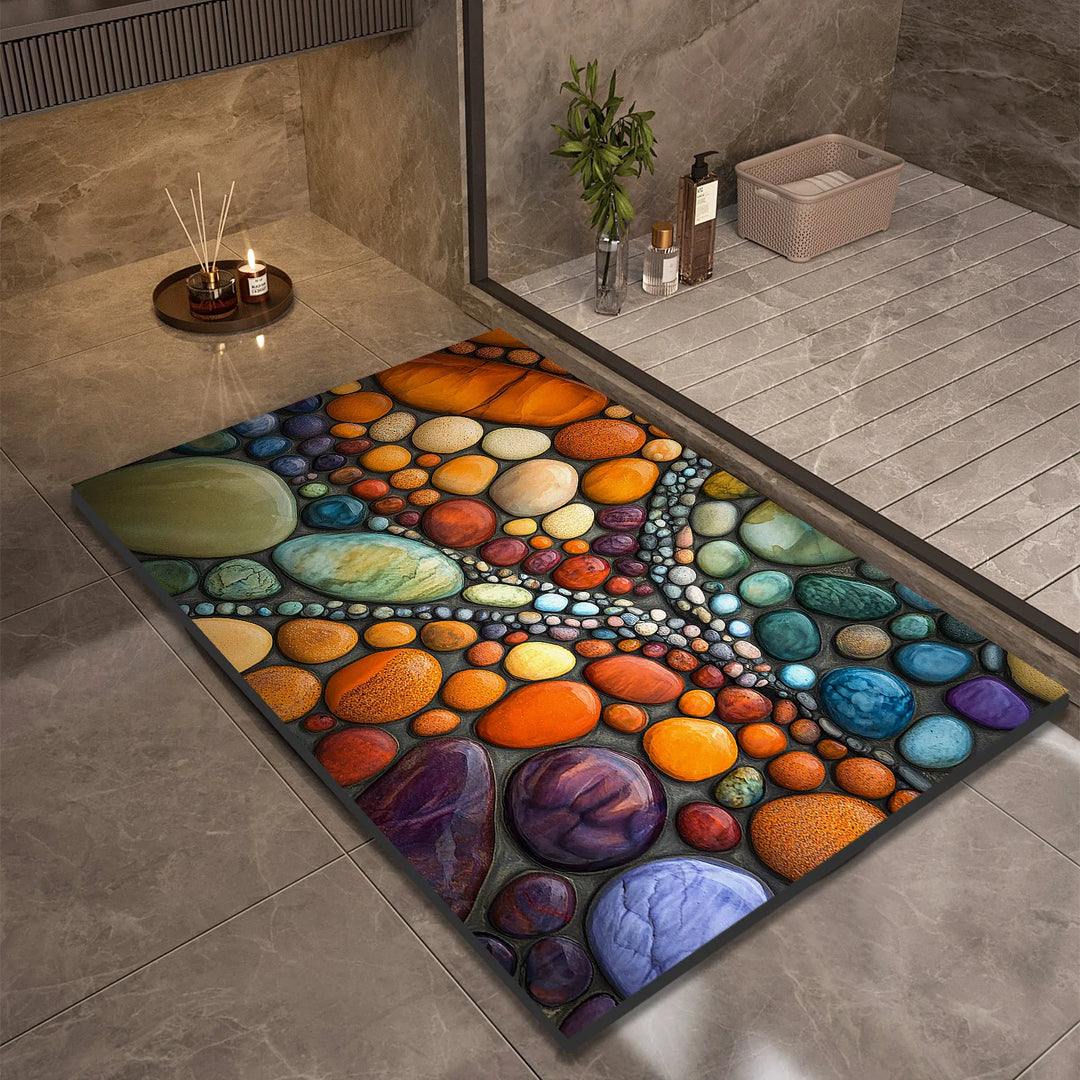 Vivid Mosaic stone pattern absorbent bath mat