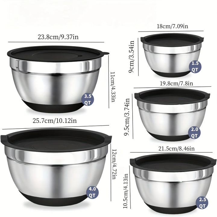 Nesting stainless steel mixing bowl set space saving