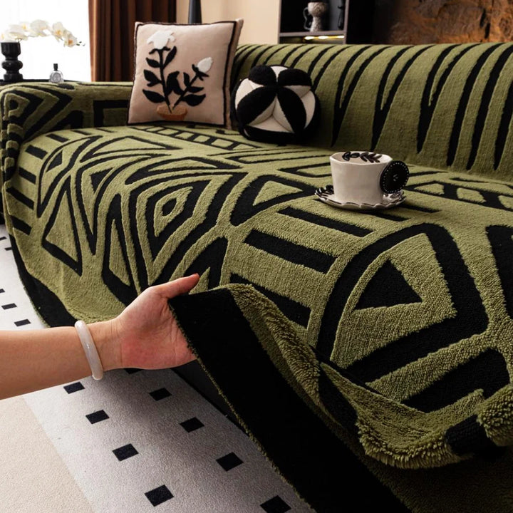 Bohemian jacquard sofa cover in Olive Green
