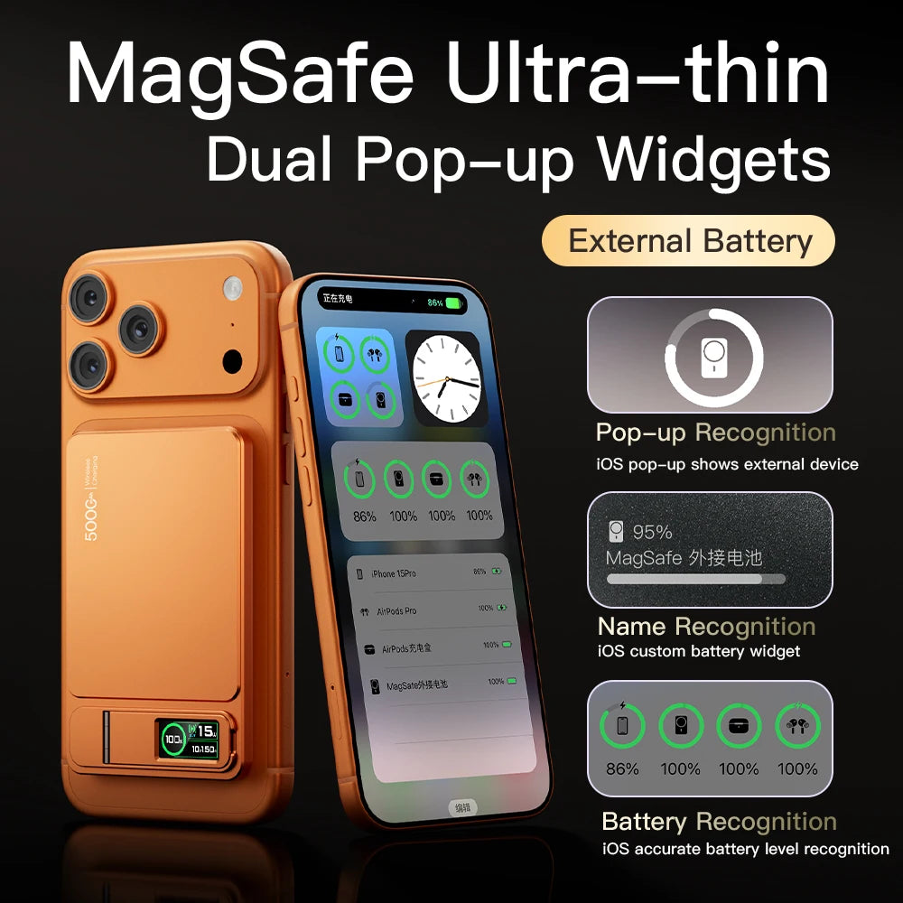 Magnetic Wireless Power Bank with USB-C Cable and Digital Display