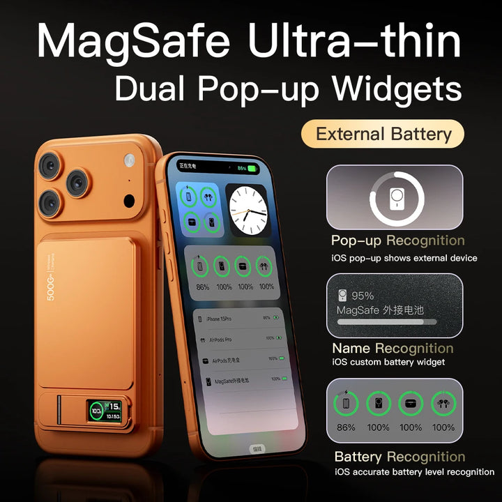 Magnetic Wireless Power Bank with USB-C Cable and Digital Display