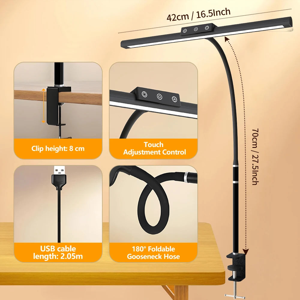 10W USB LED Desk Lamp with Clamp, Touch Control &amp; 5 Light Colors