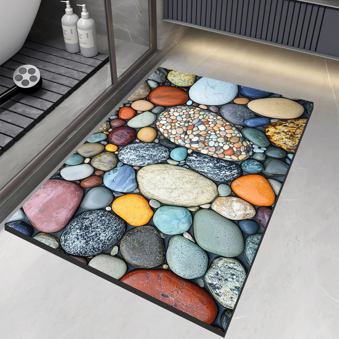 Stone pattern non-slip bath mat in a modern bathroom