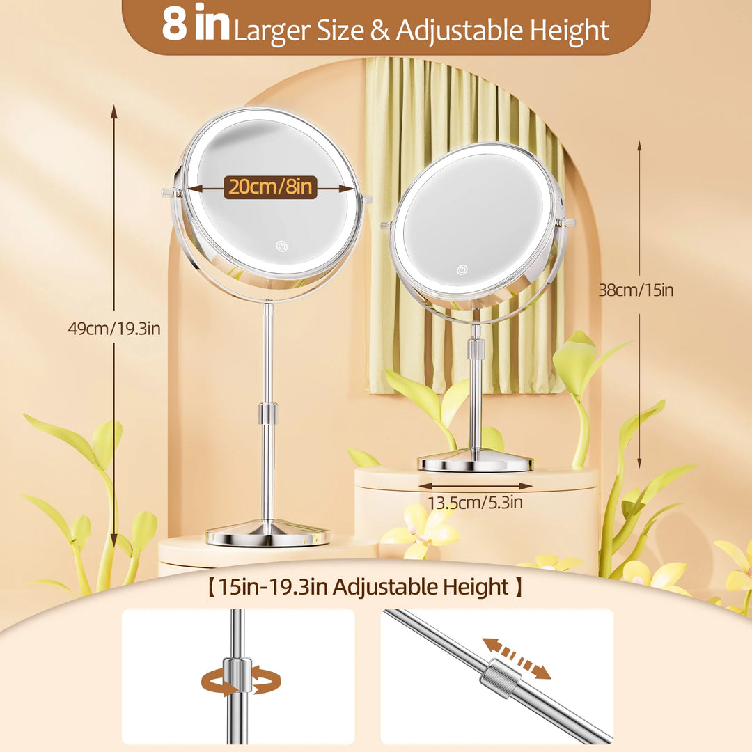 8 inch lighted makeup mirror dimensions and adjustable height range