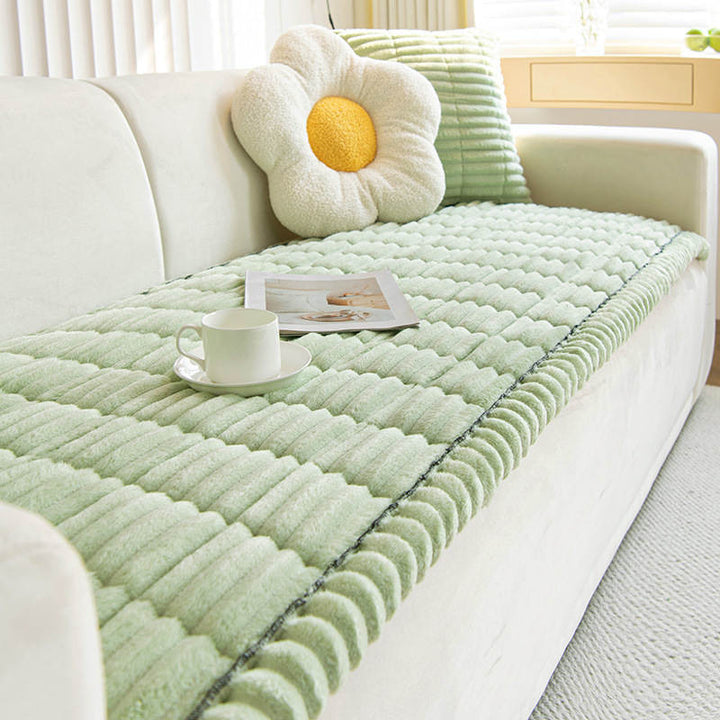 Soft corduroy sofa protector close-up showing 500gsm plush texture